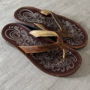 Olukai Paniolo Brown Leather Sandals Size 8